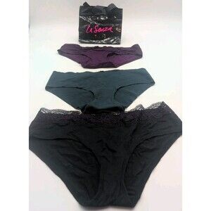 NWT LA SENZA Modal Cotton Purple Black Dark Teal underwear Hipsters SZ L (Read)